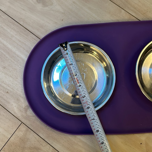 Messy Cat Bowls tray Modern Double Feeder purple silicon stainless steel bowls - Picture 12 of 14